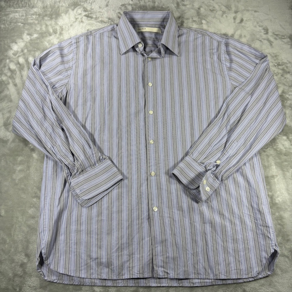 Perry Ellis Mens Blue Striped Cotton Long Sleeve Button Down Shirt 45FW9760 L